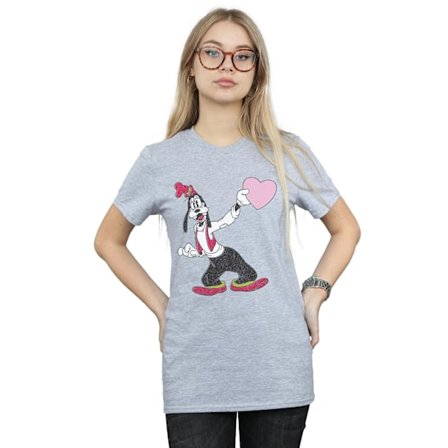 Disney Dam/Kvinnor Goofy Love Heart Bomull Boyfriend T-Shirt