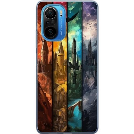 Kompatibel Mobilcover til Xiaomi Xiaomi Poco F3 Fire magiske slotte i forskellige elementfarver, episk fantasykunst med ild vand luft og mørke i deta