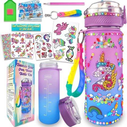 Dekorera dina egna vattenflaskor - pysselset för flickor i åldrarna 4-6-8-10, enhörningsmålning, roliga pysselpresenter, leksaker till födelsedag och 