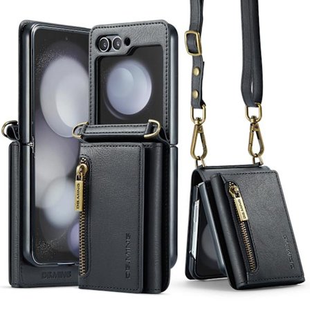 Kompatibel med Samsung Z Flip6/5/4/3 lommeboketui med glidelås, svart Z Flip 6
