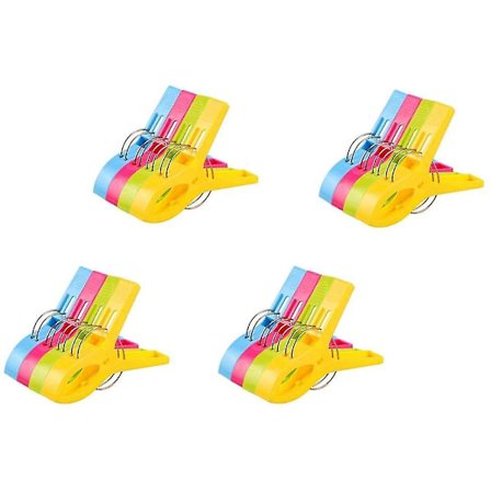 Strandhåndklæde Klemmer Clips Dyne Klemmer. 16 stk. Stor Størrelse Lyse Farver Plastik Håndklædeholder
