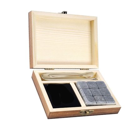 9 st Återanvändbara Granit Dryckeskylstenar för Vin och Whisky med Presentförpackning i Trä