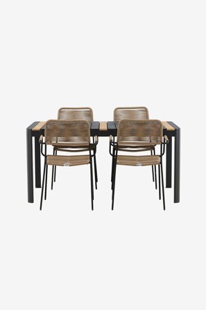 Venture Home - Spisegruppe Togo med 4 stk spisestoler Lindos - Svart - Spisegrupper - Fra Homeroom