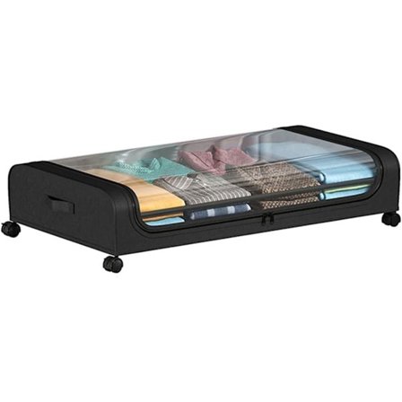 Sängförvaring – Förvaring Under Sängen– Rullbar på hjul med handtag & genomskinligt fönster | Extra stor låda för klädder, filtar & bäddning