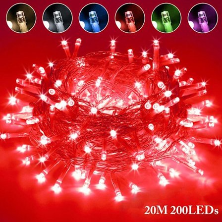 ROSNEK Lyskæde Udendørs Indendørs 200LED 20M (Rød) Juletrælys IP44 Vandtæt, Have Bryllupper Fester