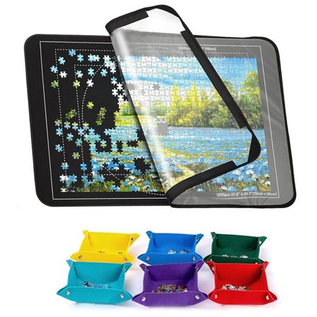 Pusselmatta i filt med lock och 6 sorteringsfack – för 1000 bitar