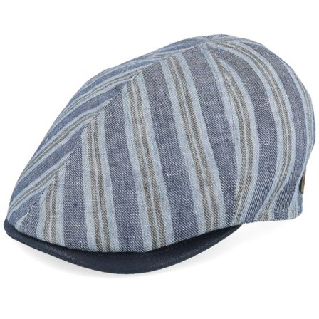 MJM Hats - Blå flatcap Keps - Broker 51 Linen Blue Stripe Flat Cap @ Hatstore