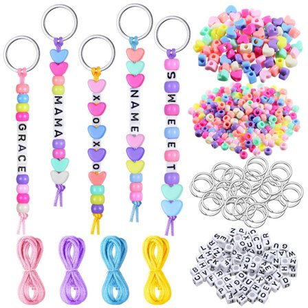 564 stk. DIY Perle Nøglering Sæt, Hjerte Bogstav Perler med Justerbare Snore, Drømmefarve Nøglering & Rygsæktilbehør til Mama Gave