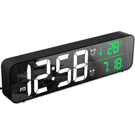 Digitalt vækkeur, morgenvækkeur, vægur LED digitalt spejl med dato temperatur