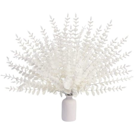 Valkoiset keinotekoiset eukalyptuksen varret, 36 lehteä Teko eukalyptuksen oksat kukka-asetelmiin, hääkimppu koristelu