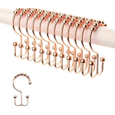 Koppar Duschdraperi Krokar Ringar, Premium Rostfritt Stål Metall, Dubbla Dubbelsidiga Krokar, Glider Lätt på Badrum Duschstänger, Set med 12 