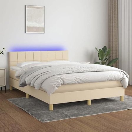 Maison Exclusive - Sengebund med lameller og LED-madras Creme 140x190 cm Stof