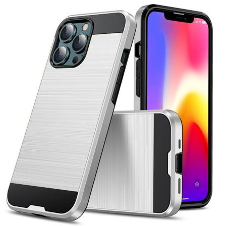 Iphone 13 Pro Max - Borstad Stål Textur Skal - Vit
