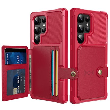 SKALO Samsung S24 Ultra Iskunkestävä kuori lompakolla - Punainen