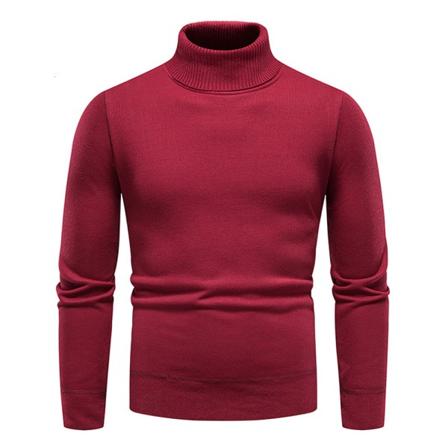 Herretrøye tykk genser ensfarget casual med høy hals (rød - XL størrelse)