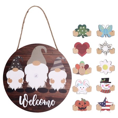 Rund Gnome Trä Hängande Skylt med LED-lampor Vacker Bondgård Veranda Dörr Dekoration