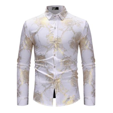 Printed Skjorta Med 3d-rosa För Män White S