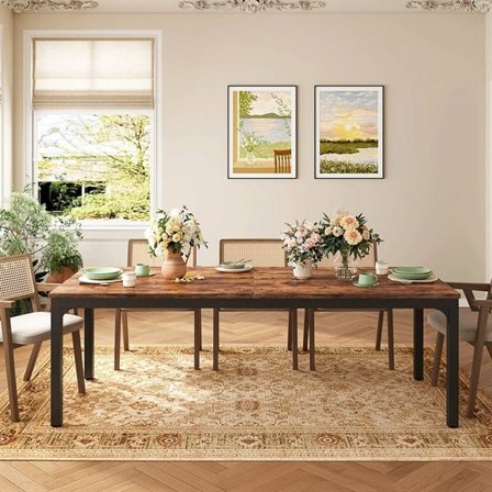 Matsalsbord med metallstomme 200x70cm - Brun/Svart