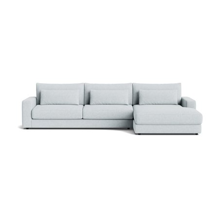 Sevilla chaiselong sofa, højrevendt - Aragon Krystal blå - 332x167x85cm - Sofa m/ 3 Ekstra rygpuder & Pocket fjedre; Blød/Medium Komfort; Bred 