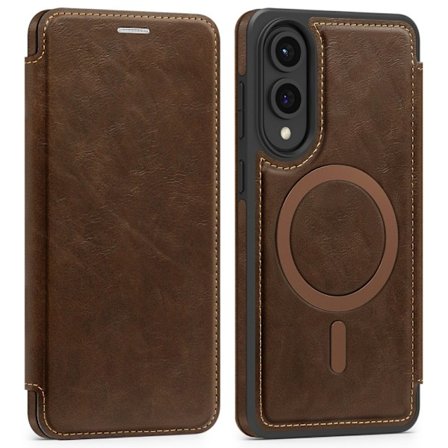 SKALO Samsung S25 Edge Slim Flip Cover - Mørkebrun