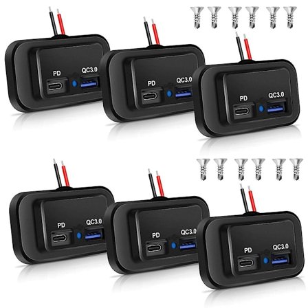 6 stk. 12v/24v Rv Usb-stik, dobbelt Pd3.0 Type-c (usb C) & Quick Charge Qc3.0 Usb-a Port Panelmontering C