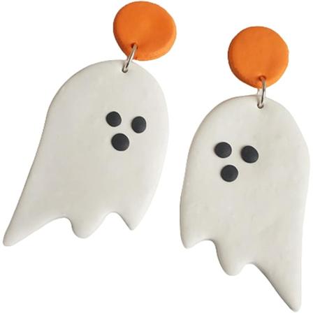 Morsomme Halloween tre-gresskar spøkelses tegneserie dråpe øredobber håndlaget søt spøkelsesbue Boo dinglende øredobber for kvinner jente Fe