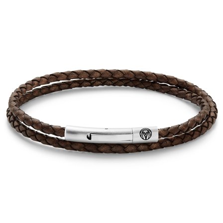 Pulsera de envoltura de cuero marrón 3 mm Collins para hombres - Pulseras de cuero