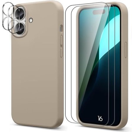 Beskyttelsesetui til iPhone 16 - BOOLING - Fleksibelt - Beige - Inkluderer 2 hærdede glas