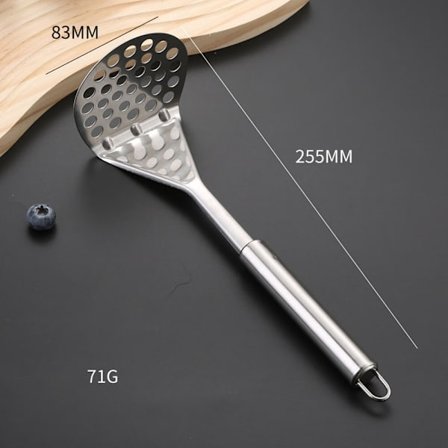 Reikäkauha perunamuusiin, ruostumattomasta teräksestä valmistettu raskas metalliruukku