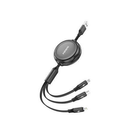 Foneng 3i1 Utdragbar USB-kabel - USB till MicroUSB/USB-C/Lightning