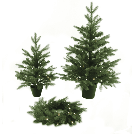 JULESTEMNING SETT 3 DELER 2 JULETRÆR OG 1 KRANS