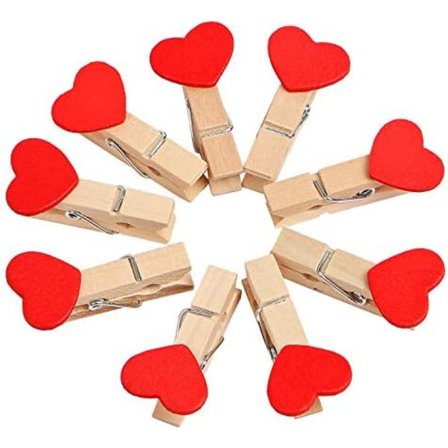 2x3,5cm 50 stk. Hjerteformede Mini Træ Klemmer Tøjklemmer Fotoklip DIY Papirclips til Fotoholder Kortdekoration Rød