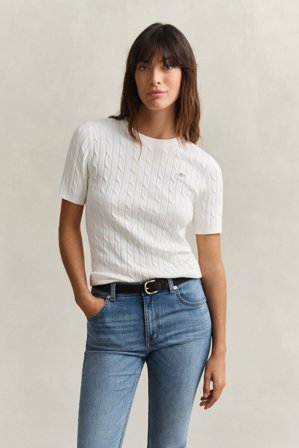 GANT Damen Zopfstrick Kurzarmpullover (M) Weiß