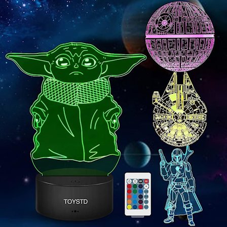Star Wars gave 3D illusjonsnattlampe, fire mønstre og 7 skiftende farger av dekorasjon - Perfekte gaver til Star Wars-fans, gutter og jenter påske de