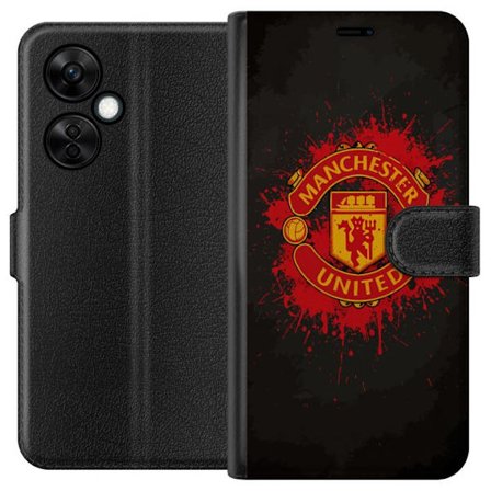Kompatibelt Lommeboketui til OnePlus OnePlus Nord CE3 Manchester United logo i rød og gul farge med røff sportslig bakgrunn