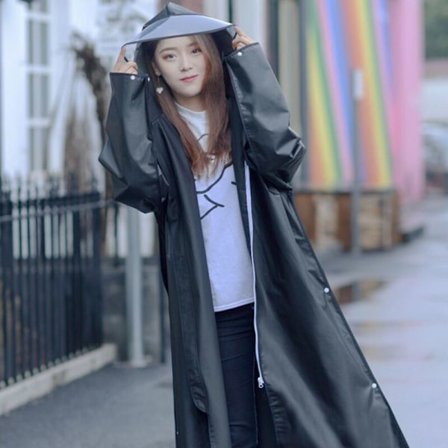 Multifunktionel EVA Regnfrakke, Genanvendelig Regnponcho med Hætte og Lange Ærmer