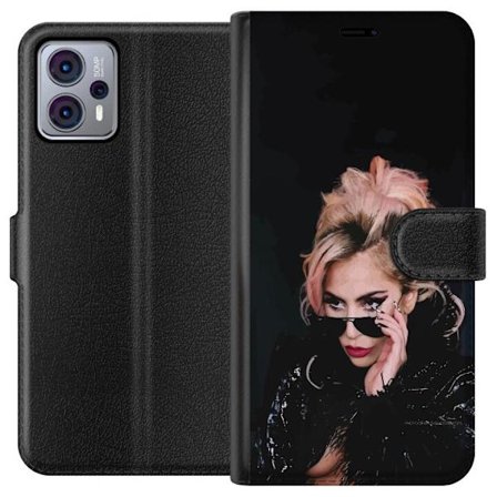 Yhteensopiva Lompakkokotelo Motorola Moto G23 Lady Gagan muotokuva aurinkolaseilla ja dramaattisella meikillä tummassa glamuurityylissä