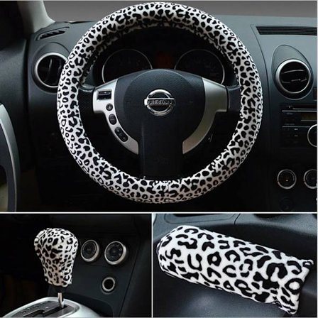 1 St Mjuk Leopard Bil Handbromsöverdrag Rocker Handtag Överdrag 38cm Kort Plysch Vinter Varm Vit