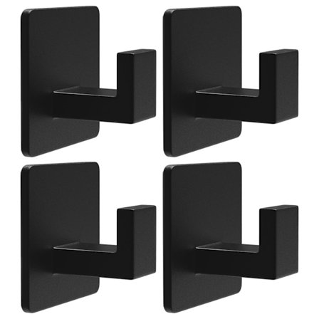 Firsæts klæbende håndklædekroge, kraftige aluminiumsvægkroge, til ophængning af frakker og tøj i døre, køkkener og badeværelser (sort).