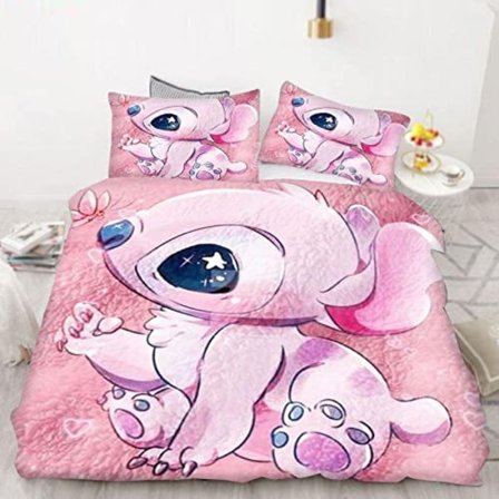 Önska Stitch 3D digitaltryck täcke, lakan, tredelad sängset