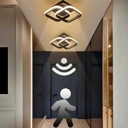 LED taklampe med bevegelsessensor, 22W varmhvit taklampe, 24 * 20 * 9CM sensorlampe, egnet for haller, garasjer, bad, 1 stk