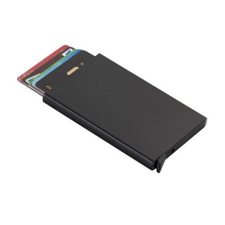 Anti RFID-blockerande korthållare för män och kvinnor, aluminiumlegering för 8 kort, svart