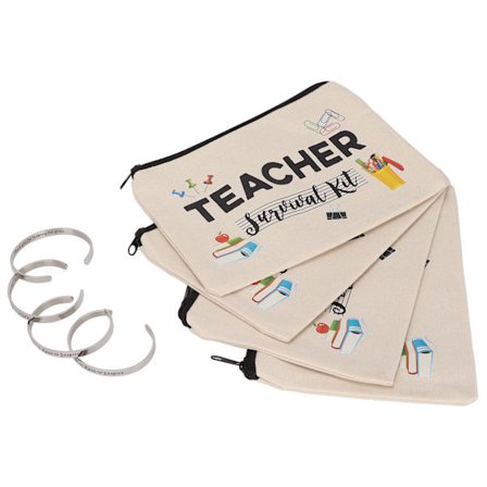 Lärarpresent 4 st Lärarpåsar för smink 4 st Armband i rostfritt stål