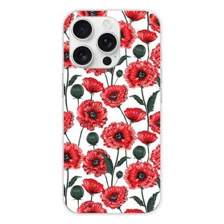 Silikonfodral - Kompatibel med Apple iPhone 16 Pro - design blommor av vallmo