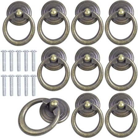10 st Vintage Lådhandtag Ring Knopp Skåp Handtag Zinklegering Rund Lådring Knopp Antik Hängande Ringhandtag För Skåp Byrå Möbler