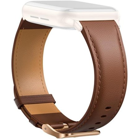 Läderarmband Apple Watch Series 10 46mm spetsigt svansband elektropläterat spänne - Brun / Roséguld