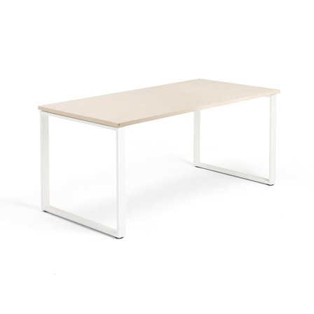 Schreibtisch QBUS, O-Gestell, 1600 x 800 mm, weiß/Birke