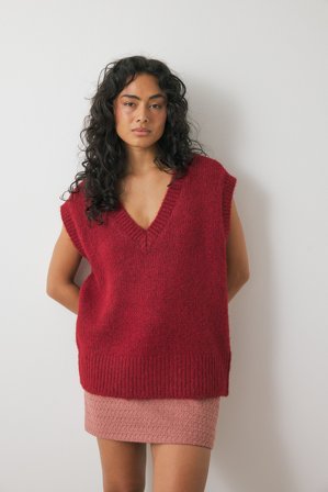 Emmanuelle Koffi x NA-KD Knitted Vest - Strikveste - Burgundy - S (EU 34-36)