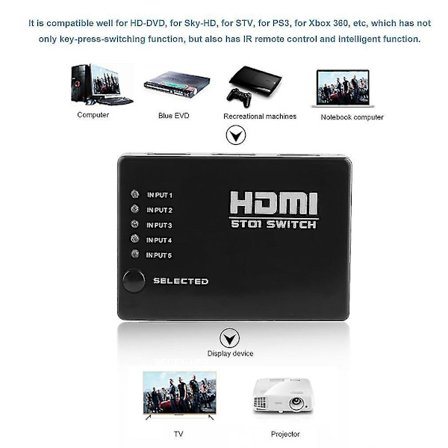 5 Portin 1080p HDMI-kytkinjakaja HDTV PS3 DVD + IR-kaukosäädin