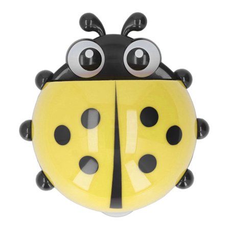 Tannbørsteholder for barn, veggmontert, søt marihøne, sugekopporganisator, gul, 2 stk